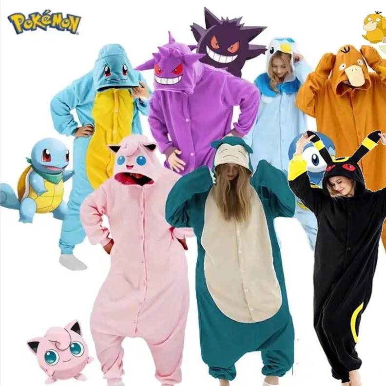 Pokemon Onesie Snorlax Psyduck Jigglypuff Gengar Umbreon Squirtle Bulbasaur Eevee Halloween Cosutme